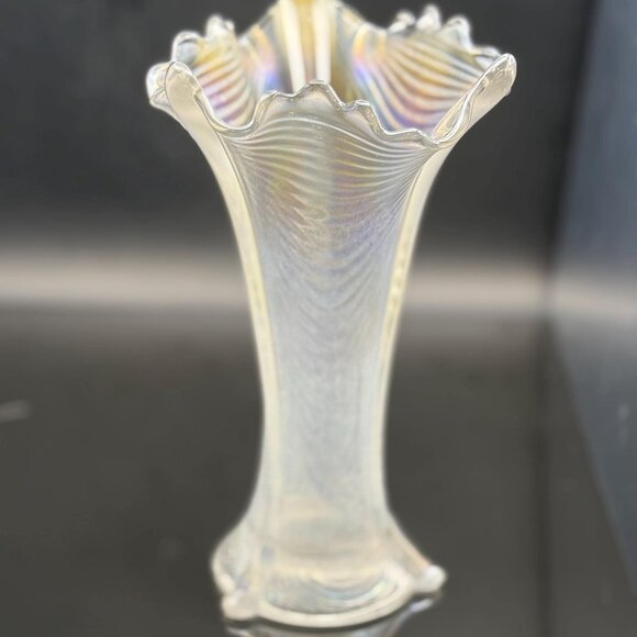 Antique Northwood Ice White Carnival Glass Drapery Swung Vase c. 1920s - Picture 1 of 14